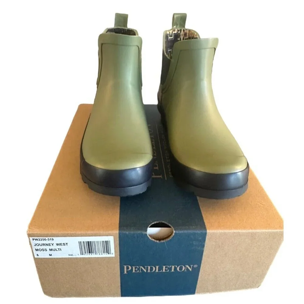 Pendleton Journey West Chelsea Rubber‎ Rain Boots Moss Aztec Womens Sz 6 NEW